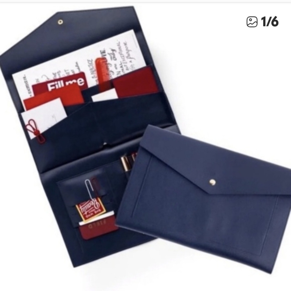 NWT Glass Ladder & Co Megan Portfolio Clutch Navy Blue "Cloud Grey"
